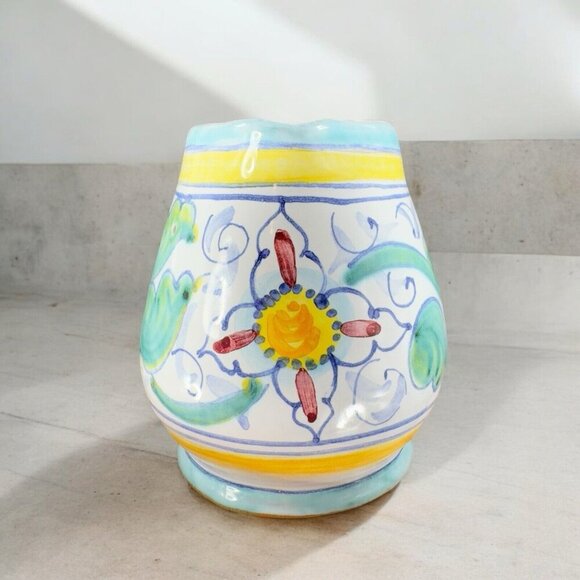 Hand Painted Italian Tuscan Pottery Small Pitcher Creamer Hand Crafted Italy VTG - Picture 2 of 15